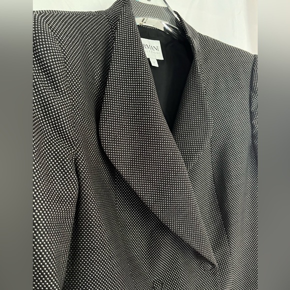 SOLD ARMANI COLLEZIONI Women’s Silk Wool Blend Black White Dotted Blazer 8 US 44 - Picture 12 of 13